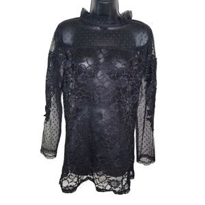 Pretty Angel Black Lace Long Sleeve Blouse Size Large